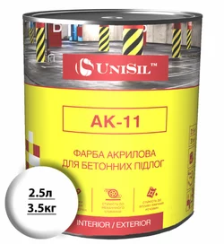 Акриловая краска для бетонных полов Unisil АК-11, Белая 2.5л/3.5кг Акриловая краска для бетонных полов Unisil АК-11, Белая 2.5л/3.5кг