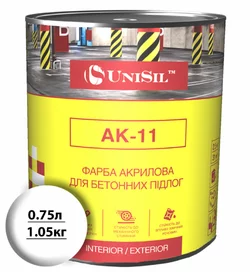 Акрилова фарба для бетонних підлог Unisil АК-11 Біла 0.75л /1.05кг, Белая 0.75л/1.05кг Акрилова фарба для бетонних підлог Unisil АК-11 Біла 0.75л /1.05кг, Белая 0.75л/1.05кг