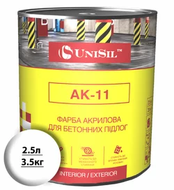 Акрилова фарба для бетонних підлог Unisil АК-11 Біла 2.5л /3.5кг, Белая 2.5л/3.5кг Акрилова фарба для бетонних підлог Unisil АК-11 Біла 2.5л /3.5кг, Белая 2.5л/3.5кг